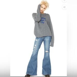 Sandrine Rose x Free People Super Flare Jeans Indigo Size 27 Distressed